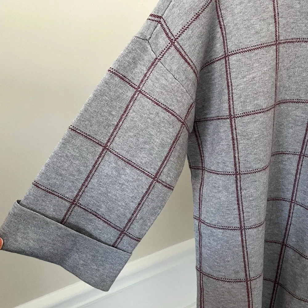 NWT TAHARI Pullover Plaid Knit Sweater Top 3/4 Sleeves Tunic Grey Red Women’s 1X - Picture 4 of 13